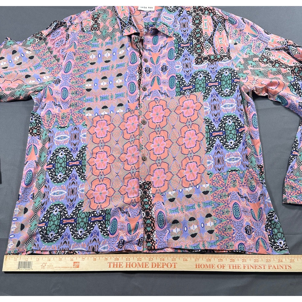 Raga Man Patchwork Print Viscose Button Down Shir… - image 2